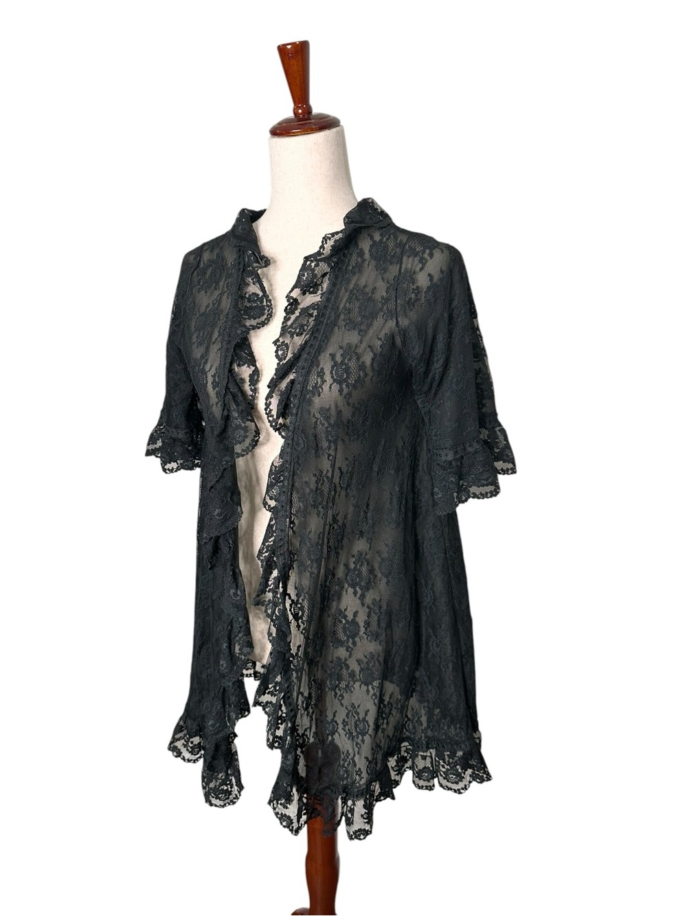 Vintage Radcliff Black Lace Kimono Robe Whimsygoth. Intimates. Fairy. Sheer. S - Picture 5 of 16
